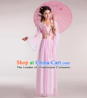 Traditional Chinese Classical Ancient Fairy Costume, China Tang Dynasty Princess Pink Dress for Women