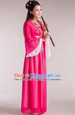 Traditional Chinese Classical Ancient Fairy Costume, China Tang Dynasty Princess Hanfu Rosy Dress for Women