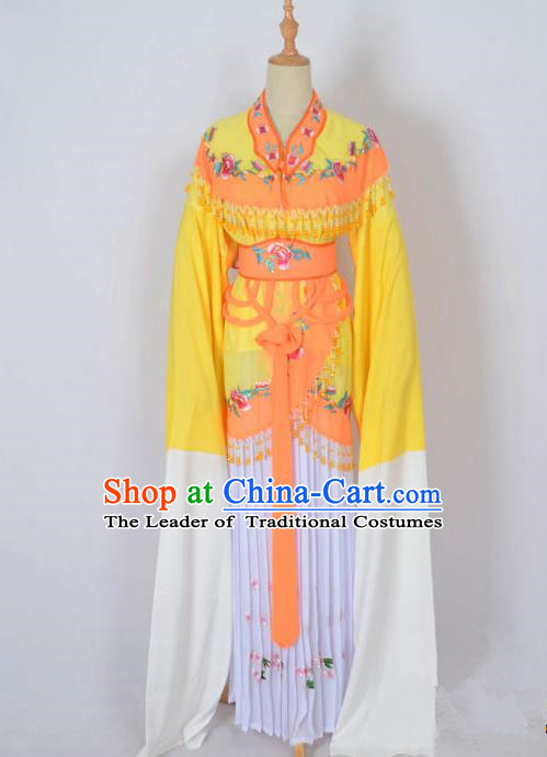 Traditional Chinese Professional Peking Opera Young Lady Costume Water Sleeve Embroidered Dress, China Beijing Opera Diva Hua Tan Yellow Ceremonial Clothing