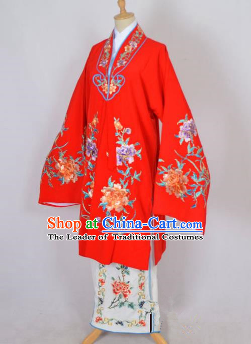 Traditional Chinese Professional Peking Opera Nobility Lady Costume Red Mantel, China Beijing Opera Shaoxing Opera Embroidery Diva Hua Tan Dress Clothing
