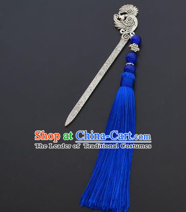 Traditional Handmade Chinese Classical Peking Opera Blue Tassel Hair Accessories, China Beijing Opera Step Shake Hairpins