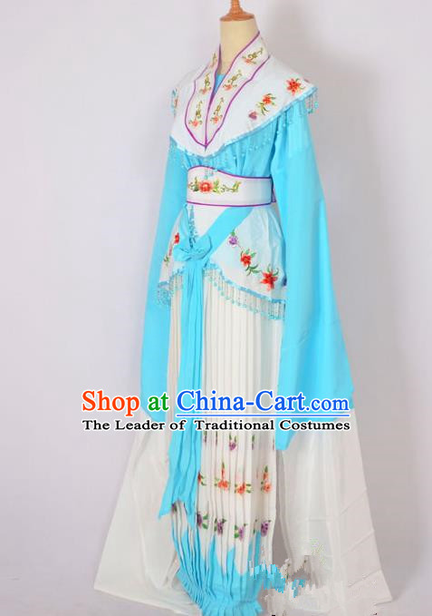 Traditional Chinese Professional Peking Opera Nobility Lady Costume Blue Dress, China Beijing Opera Shaoxing Opera Embroidery Diva Hua Tan Dress Clothing