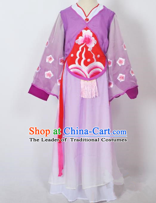 Traditional Chinese Professional Peking Opera Sitting Children Costume, China Beijing Opera Seventh Fairy Purple Uniform Princess Embroidery Dress Clothing