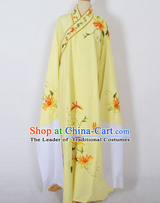 Traditional Chinese Professional Peking Opera Niche Young Men Costume, China Beijing Opera Prince Embroidery Chrysanthemum Yellow Robe Clothing