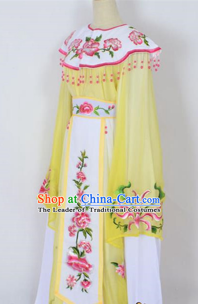Traditional Chinese Professional Peking Opera Young Lady Princess Costume Yellow Embroidery Peony Dress, China Beijing Opera Diva Hua Tan Embroidered Cloud Shoulder Clothing