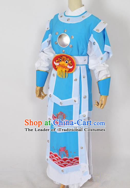 Traditional Chinese Professional Peking Opera Takefu General Blue Costume, China Beijing Opera Martial Arts Warrior Embroidered Clothing