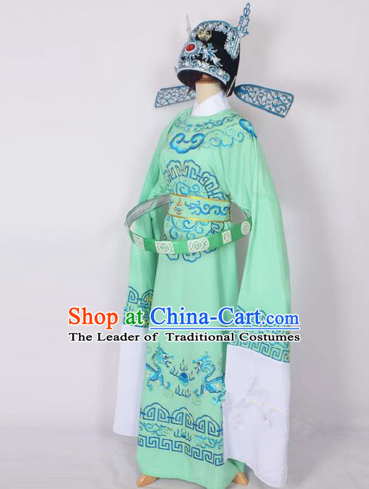 Traditional Chinese Professional Peking Opera Emperor Female Son-in-law Costume Green Embroidered Robe and Hat, China Beijing Opera Niche Embroidered Clothing