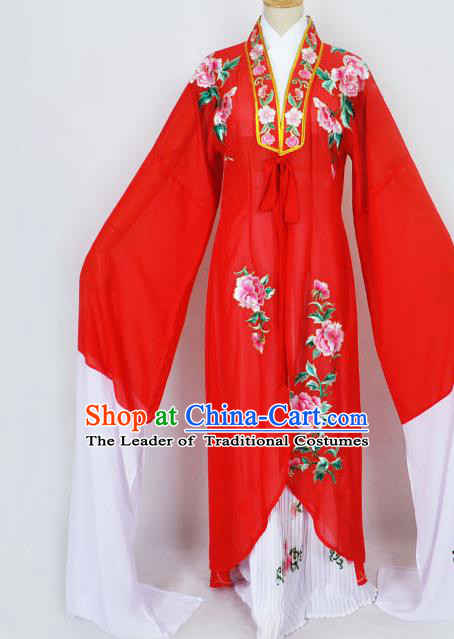 Traditional Chinese Professional Peking Opera Diva Princess Costume Embroidery Red Mantel, China Beijing Opera Hua Tan Young Lady Embroidered Clothing