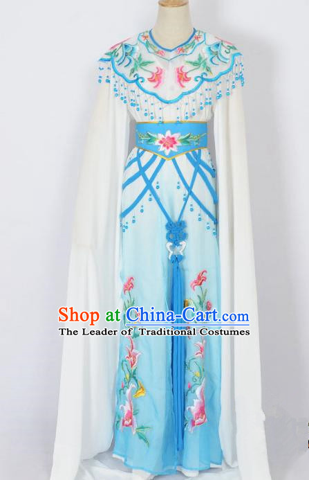 Traditional Chinese Professional Peking Opera Diva Young Lady Princess Costume White Embroidery Dress, China Beijing Opera Hua Tan Embroidered Clothing
