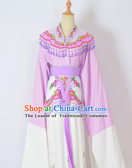 Traditional Chinese Professional Peking Opera Huangmei Opera Young Lady Princess Costume Purple Embroidery Dress, China Beijing Opera Diva Hua Tan Embroidered Clothing