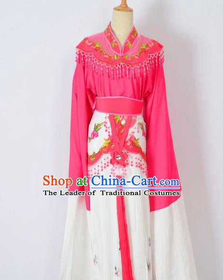 Traditional Chinese Professional Peking Opera Huangmei Opera Young Lady Princess Costume Rosy Embroidery Dress, China Beijing Opera Diva Hua Tan Embroidered Clothing