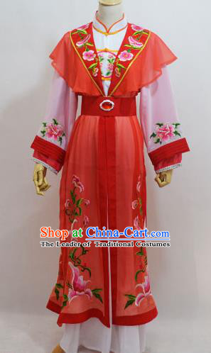 Traditional Chinese Professional Peking Opera Young Lady Princess Costume Red Embroidery Dress, China Beijing Opera Diva Hua Tan Embroidered Clothing