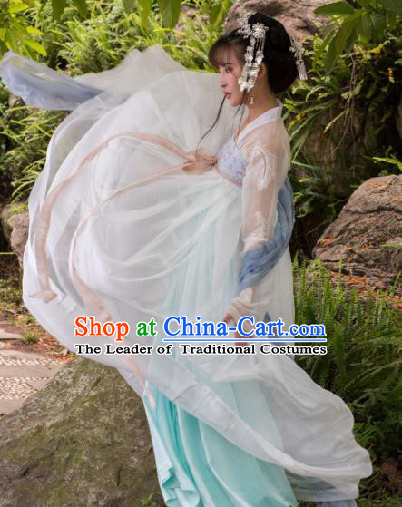 Traditional Ancient Chinese Tang Dynasty Palace Lady Costume Embroidered Blouse and Slip Skirt, Elegant Hanfu Clothing Chinese Imperial Princess Clothing for Women