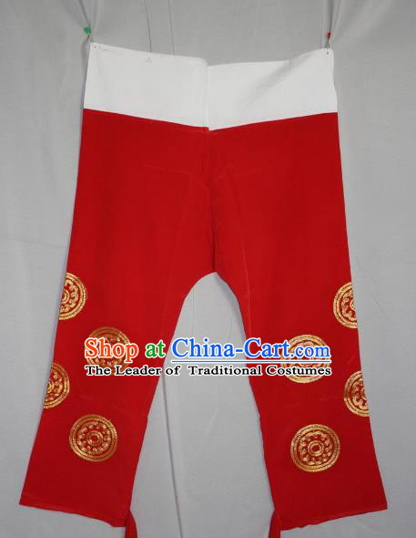 Traditional China Beijing Opera Takefu Costume Red Pants, Ancient Chinese Peking Opera Wu-Sheng Warrior Embroidery Trousers Clothing