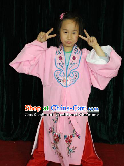 Top Grade Professional Beijing Opera Princess Costume Hua Tan Pink Embroidered Cape, Traditional Ancient Chinese Peking Opera Diva Embroidery Clothing for Kids