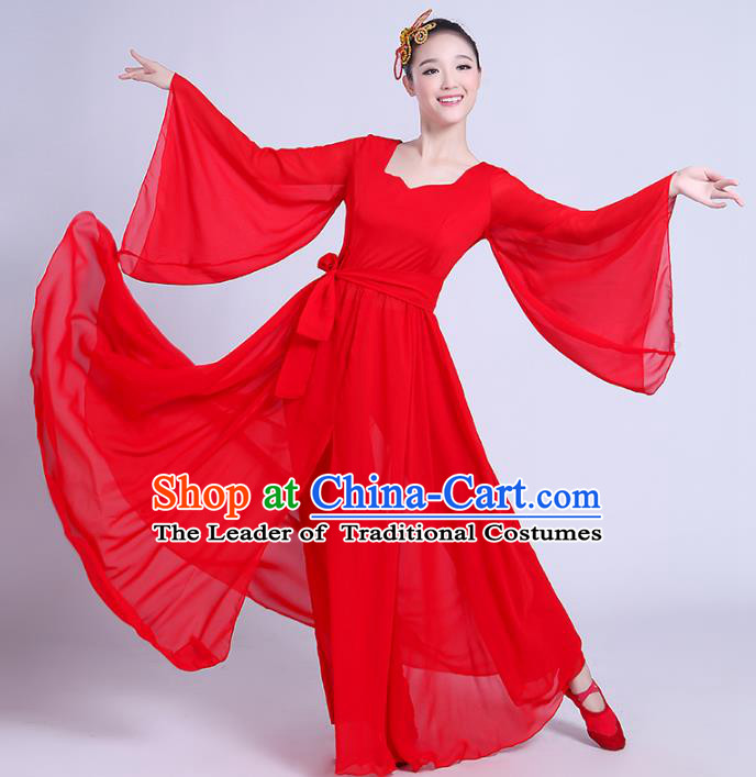Traditional Chinese Classical Dance Yangge Fan Dancing Costume, Folk Dance Drum Dance Uniform Yangko Red Costume Complete Set for Women
