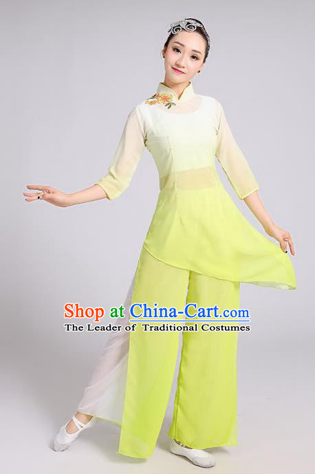 Traditional Chinese Folk Dance Costume  Yangge Dance Yellow Uniform, Chinese Classical Umbrella Dance Yangko Embroidery Clothing for Women