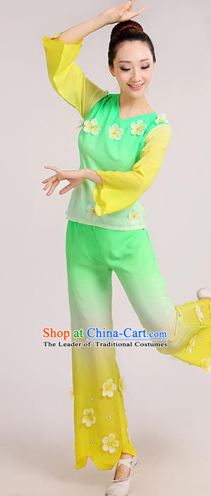 Traditional Chinese Folk Dance Costume Yangge Dance Green Uniform, Chinese Classical Fan Dance Waist Drum Dance Yangko Clothing for Women