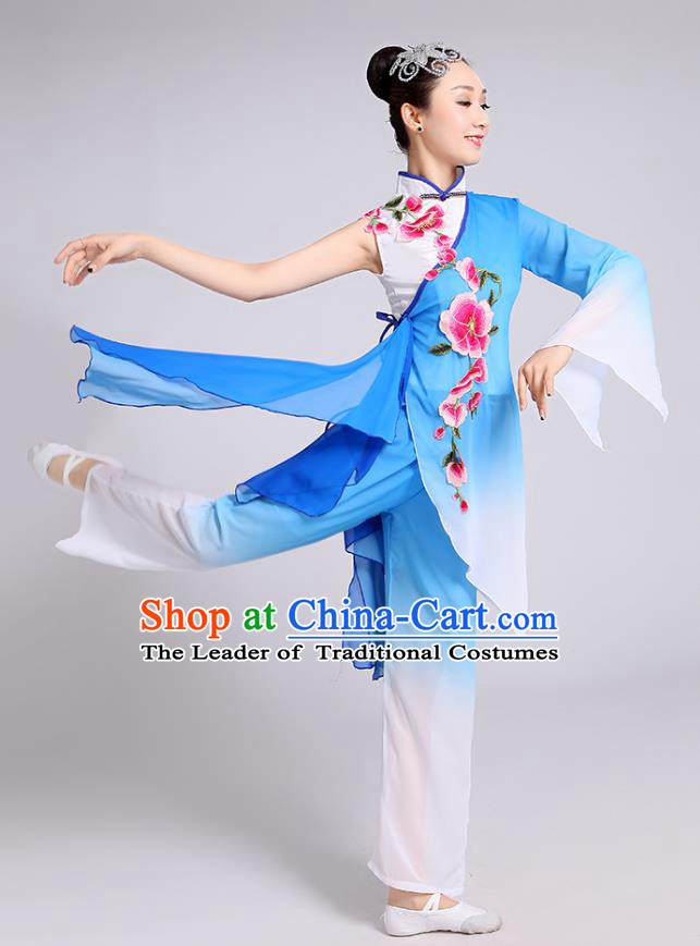 Traditional Chinese Yangge Fan Dancing Costume Modern Dance Dress Clothing and Headwear