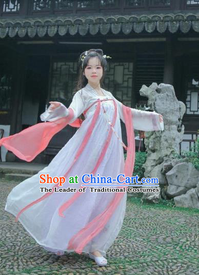 Traditional Chinese Tang Dynasty Imperial Concubine Costume White Fairy Dress, Elegant Hanfu Clothing Chinese Ancient Princess Clothing for Women