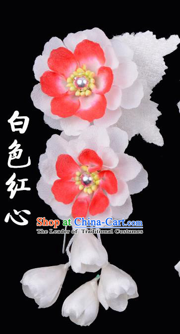 Traditional Beijing Opera Diva Hair Accessories White Silk Flowers Hairpins, Ancient Chinese Peking Opera Hua Tan Hair Stick Headwear