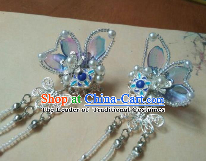 Traditional Chinese Ancient Classical Handmade Hair Accessories Barrettes Princess Butterfly Hair Stick, Hanfu Step Shake Hair Fascinators Hairpins for Women