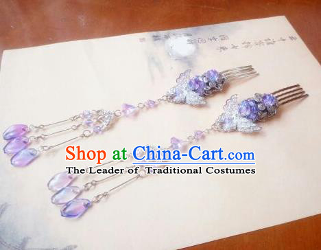 Traditional Chinese Ancient Classical Handmade Hair Accessories Barrettes Hairpin, Hanfu Butterfly Hair Comb Tassel Step Shake Hair Fascinators Hairpins for Women