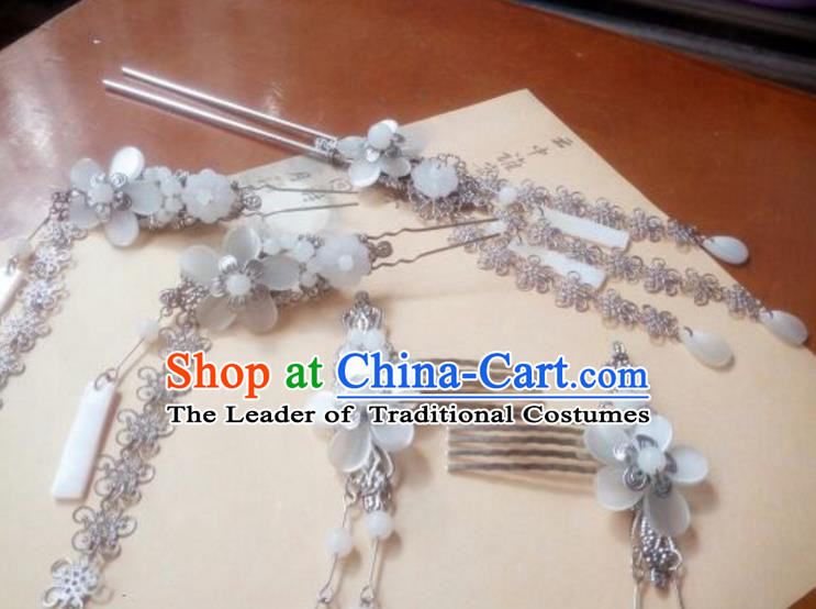 Traditional Chinese Ancient Classical Handmade Hair Accessories Palace Lady Jade Hairpin Complete Set, Hanfu Hair Claw Hair Fascinators Hairpins for Women
