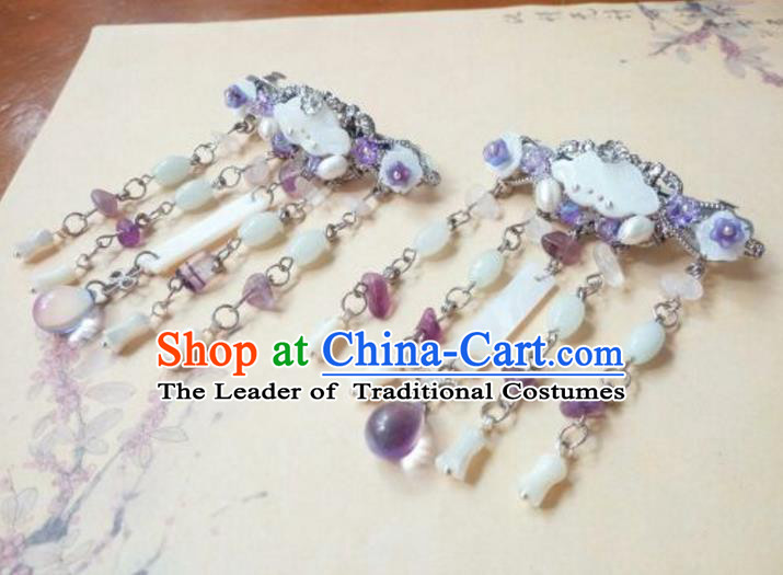 Traditional Chinese Ancient Classical Handmade Hair Accessories Palace Lady Jade Purple Hairpin, Hanfu Hair Claw Hair Fascinators Hairpins for Women