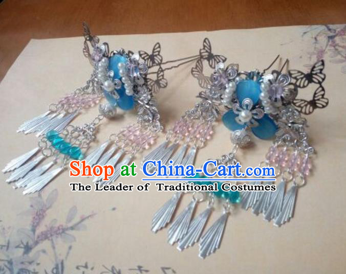 Traditional Chinese Ancient Classical Handmade Palace Lady Hairpin Hair Accessories, Hanfu Butterfly Tassel Hair Comb Hair Fascinators Hairpins for Women