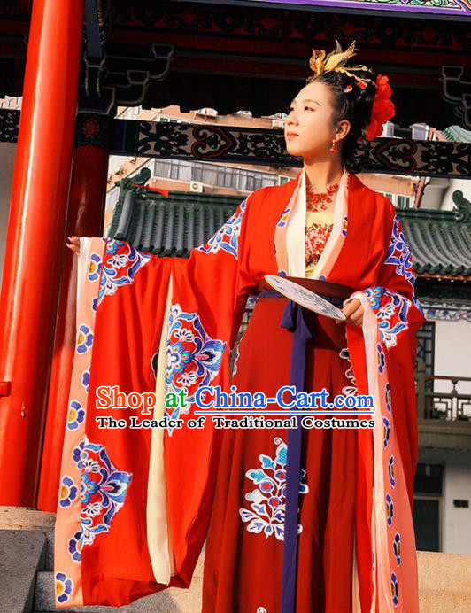 Traditional Chinese Tang Dynasty Imperial Empress Wedding Costume Complete Set, Elegant Hanfu Chinese Imperial Concubine Embroidered Clothing