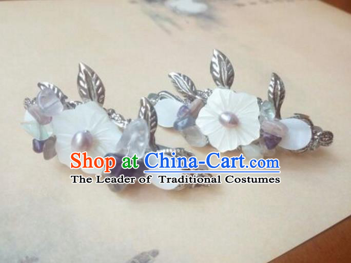 Traditional Chinese Ancient Classical Handmade Palace Princess Shell Flower Hair Claw Hair Accessories, Hanfu Hair Stick Hair Fascinators Hairpins for Women