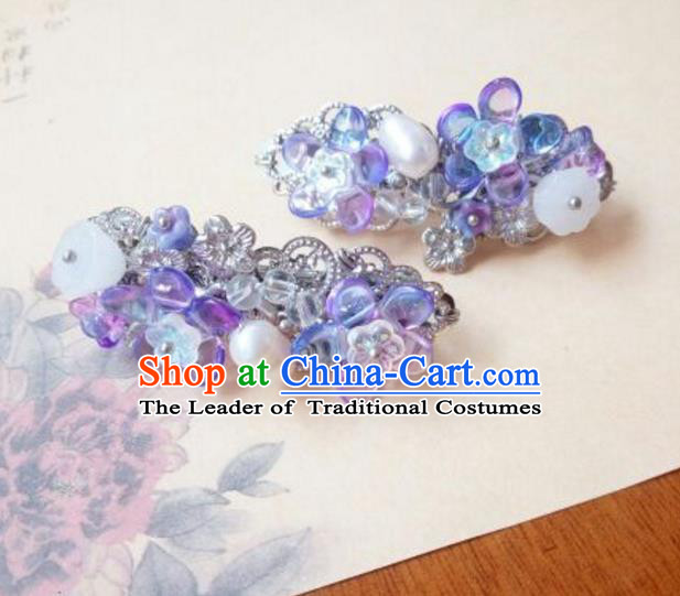 Traditional Handmade Chinese Ancient Classical Hanfu Hair Accessories Palace Lady Purple Hair Stick, Princess Hairpins Hair Claw Headwear for Women
