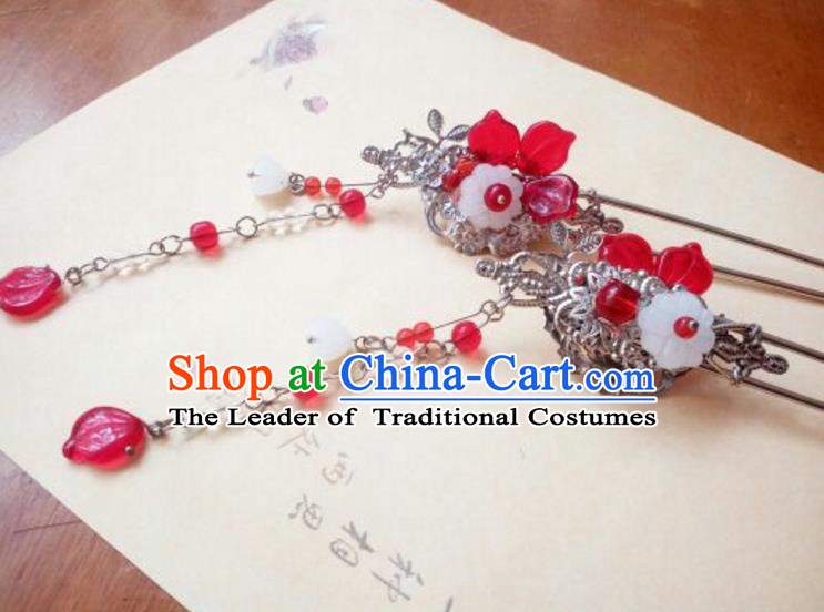 Traditional Handmade Chinese Ancient Classical Hanfu Hair Accessories Palace Lady Red Step Shake, Princess Hairpins Headwear for Women