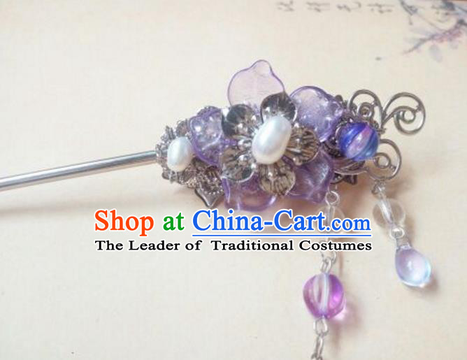 Traditional Handmade Chinese Ancient Classical Hair Accessories Hairpin Headwear Palace Lady Purple Hair Stick for Women