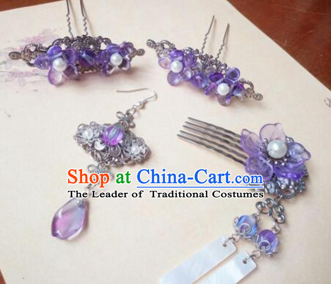 Traditional Handmade Chinese Ancient Classical Hair Accessories Hairpins Tassel Step Shake Hair Comb Complete Set for Women