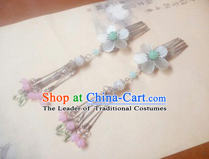 Traditional Handmade Chinese Ancient Classical Hair Accessories Hairpins Pink Tassel Hair Comb Headwear for Women