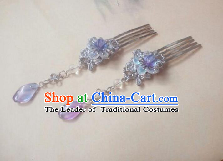 Traditional Handmade Chinese Ancient Classical Hair Accessories Purple Tassel Hair Comb Headwear for Women