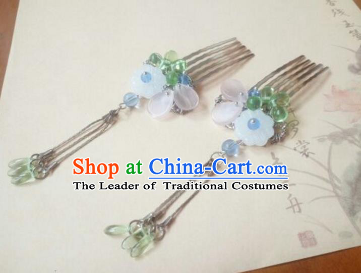 Traditional Handmade Chinese Ancient Classical Hair Accessories Green Coloured Glaze Tassel Hair Comb for Women
