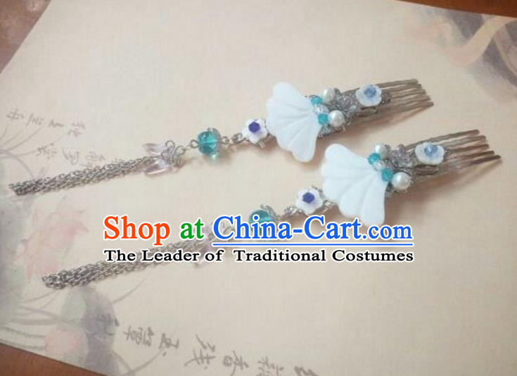 Traditional Handmade Chinese Ancient Classical Hanfu Hair Accessories Tassel Step Shake, Princess Palace Lady Shell Hairpins Hair Stick for Women