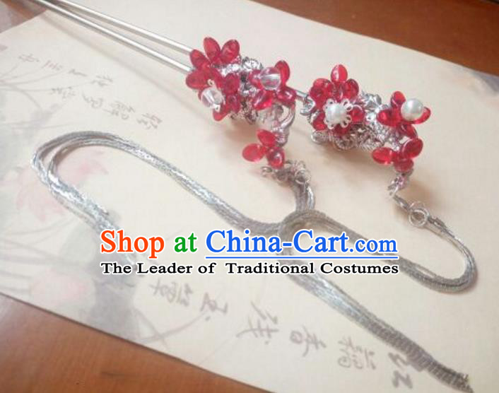 Traditional Handmade Chinese Ancient Classical Hanfu Hair Accessories Princess Palace Lady Tassel Red Hairpins Hair Stick for Women