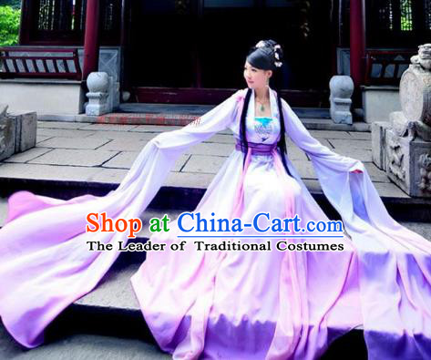 Traditional Ancient Chinese Tang Dynasty Senior Concubine Dance Costume, Elegant Hanfu Chinese Princess Water Sleeve Embroidered Dress Clothing for Women
