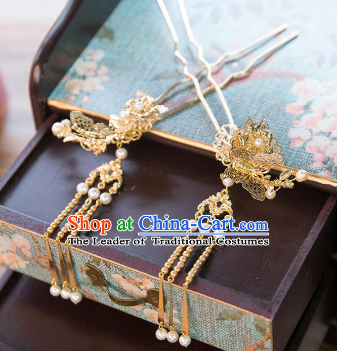 Aisan Chinese Handmade Classical Hair Accessories Tassel Butterfly Step Shake, China Xiuhe Suit Hairpins Wedding Headwear for Women