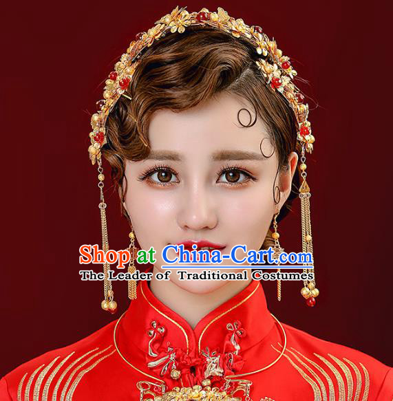 Aisan Chinese Handmade Classical Hair Accessories Hair Comb and Necklace Complete Set, China Xiuhe Suit Hairpins Wedding Headwear for Women