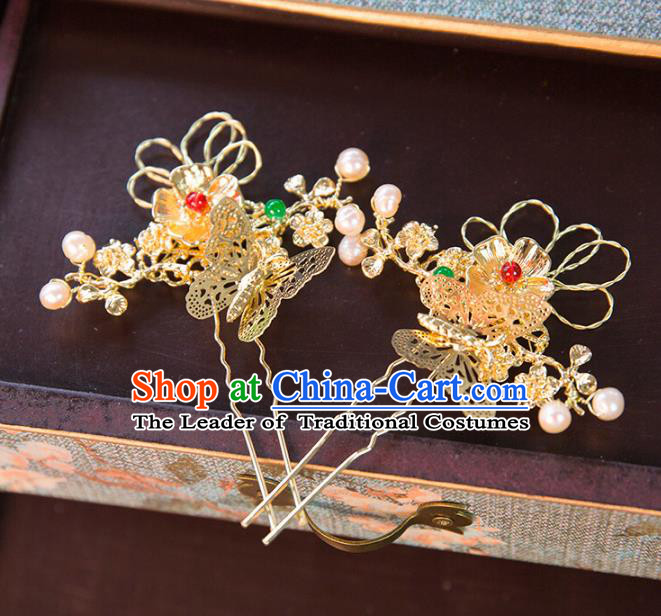 Aisan Chinese Handmade Classical Hair Accessories Butterfly Hair Stick, China Xiuhe Suit Hairpins Wedding Headwear for Women