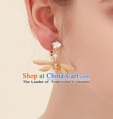 Top Grade Handmade Classical Jewelry Accessories Wedding Earrings Bride Golden Dragonfly Eardrop Women