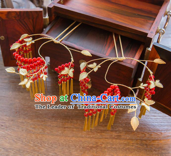 Aisan Chinese Handmade Classical Hair Accessories Red Tassel Step Shake, China Xiuhe Suit Hairpins Wedding Headwear for Women