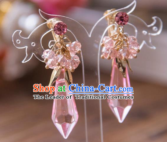 Top Grade Handmade Classical Hair Accessories Baroque Tassel Earrings, Princess Pink Crystal Eardrop for Women