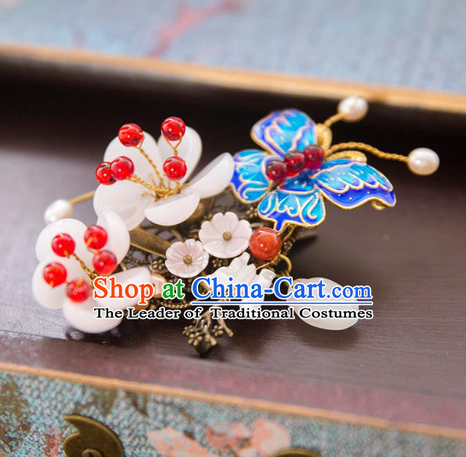Aisan Chinese Handmade Classical Hair Accessories Hanfu Cloisonne Butterfly Hair Claw, China Xiuhe Suit Hairpins Wedding Headwear for Women