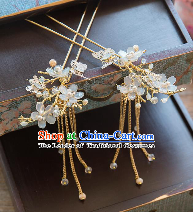 Chinese Handmade Classical Ancient Costume Hair Accessories Hanfu Tassel Hair Clip, China Bride Xiuhe Suit Flowers Hairpins Headwear Complete Set for Women